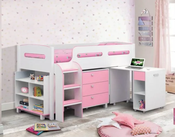 Pink Girls Cabin Bed Cabin Bed with Desk 565 on BunkBed.ie