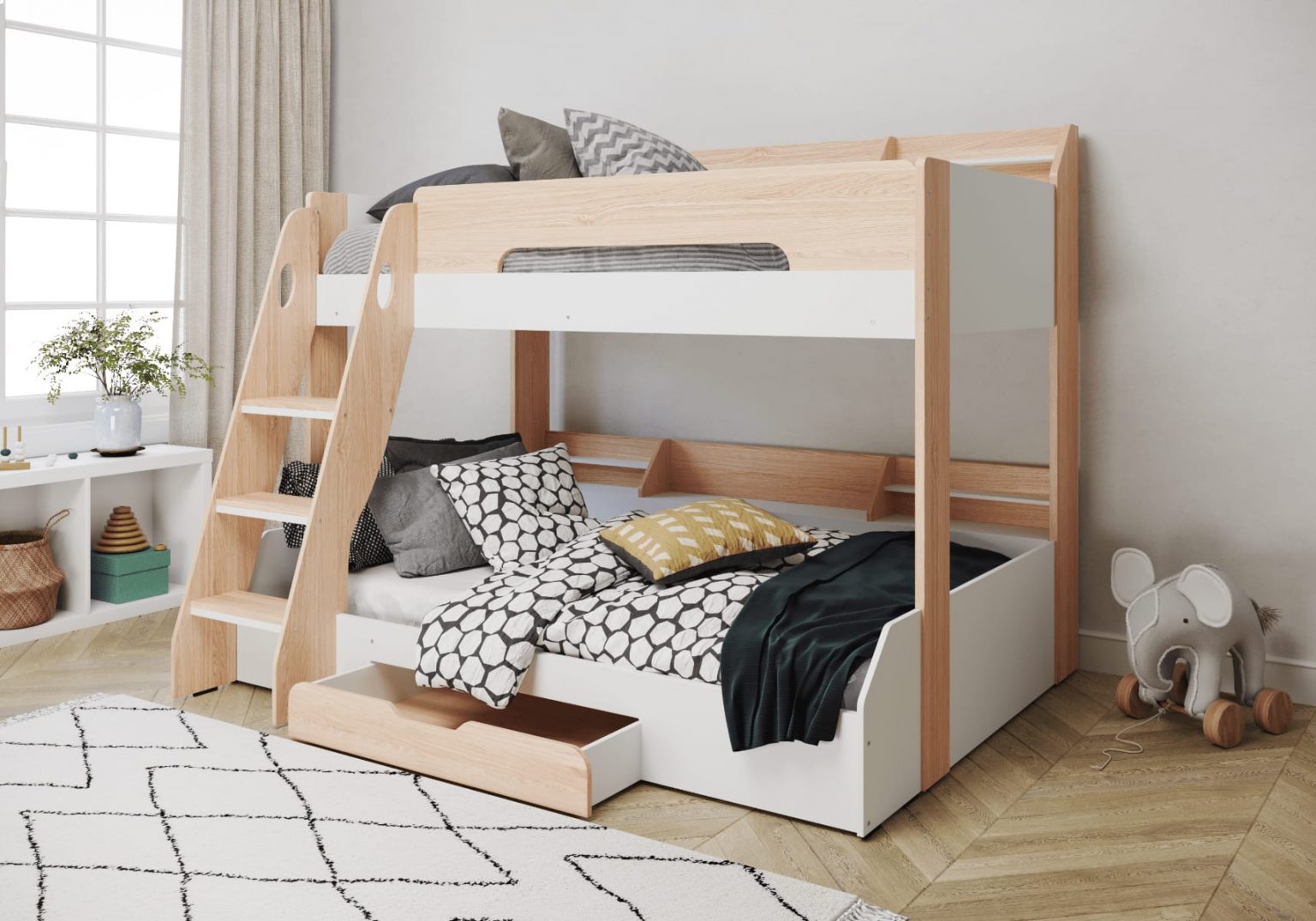 Flick Triple In Oak: Beautiful Kids Triple Bunk Bed 