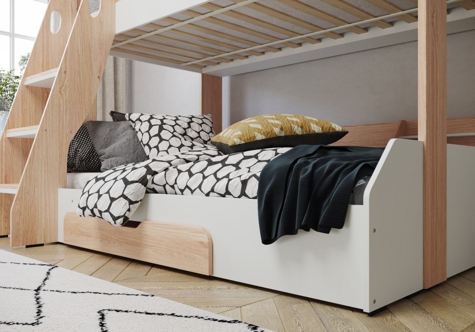 Flick Triple in Oak Beautiful Kids Triple Bunk Bed €735 on BunkBed.ie