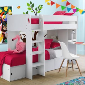 eclipse white bunk bed with desk