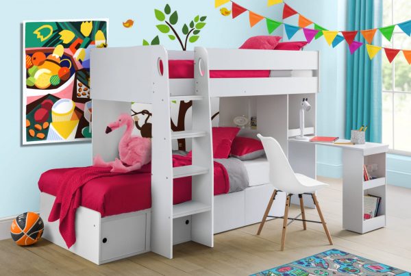 eclipse white bunk bed with desk