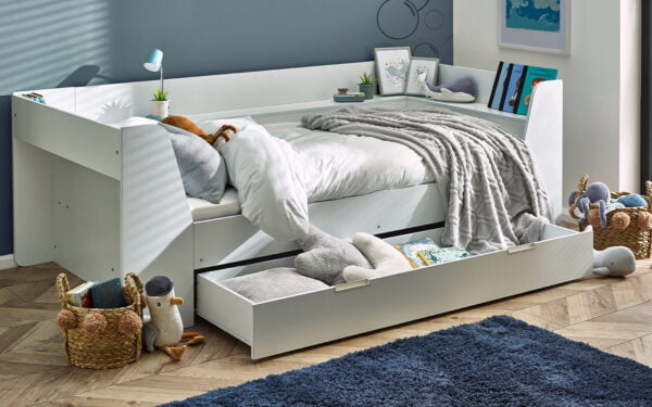 kids single bed with pull out drawer